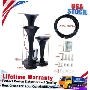 Train Horn 12V / 24V���E�h�g���b�N/��/ SUV�T�E���hVXH3311B�̂��߂�3�̃g�����y�b�g��ԃG�A�z�[���L�b�g 12V/24V Three Trumpets Train Air Horn Kit for Truck/Car/SUV Loud Sound VXH3311B