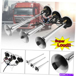 Train Horn �Ԃ̎ԗ��g���b�N��Ԃ̂��߂�12V / 24V 178�f�V�x���X�[�p�[���E�h�g���v���g�����y�b�g�G�A�z�[�� 12V / 24V 178dB Super Loud Triple Trumpet Air Horn for Car Vehicle Truck Train �y���s�A���i�z