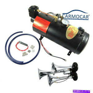 Train Horn 3-gybgԃGAz[Lbg150fVx+ 125 PSIGAVXe12VƃGA[RvbT[ Air Compressor with 3-Trumpet Train Air Horn Kit 150dB+125 PSI Air System 12V