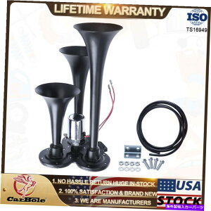 Train Horn �g���b�N/��/ SUV���E�h�T�E���h12V / 24V VXH3311B�č��̂��߂ɓd�ԃG�A�z�[��3�g�����y�b�g�u���b�N Train Air Horn 3 Trumpets Black for Truck/Car/SUV Loud Sound 12V/24V VXH3311B US �y���s�A���i�z
