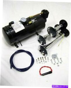 Train Horn N[^12V 118DBgvgybgԃGAz[150 PSI BLKGA[RvbT[ Chrome Metal 12V 118DB Triple Trumpet Train Air Horn 150 PSI BLK Air Compressor