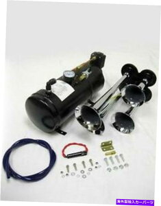 Train Horn N[Nbh4gybgԃGAz[Lbg+ 150PSIRvbT[12VZ~{[g150fVx Chrome Quad 4 Trumpet Train Air Horn Kit + 150PSI Compressor 12v Semi Boat 150dB