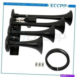 Train Horn 135fVx12V 4gybg\mChGAz[Lbg̃gbNSUVCWOTEh 135dB 12v 4 Trumpets Solenoid Black Air Horn Kit For Truck Car SUV Raging Sound