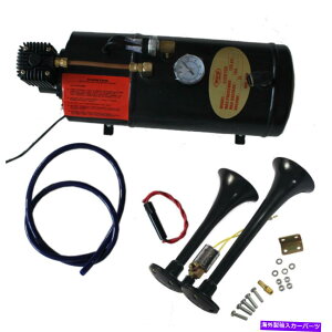 Train Horn 120 PSICk@̊SȃVXe+ubNEgCz[LbgEh2gybg 120 PSI Air Compressor Complete System + Black Train Horn Kit Loud 2 Trumpet