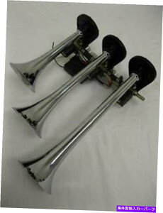 Train Horn CHROME���^���C�����C��12V 152 DB�O�g���v���g�����y�b�g�G�A�g���C�����g���b�N�z�[�� CHROME Metal Inline 12V 152 DB Three Triple Trumpet Air Train Semi Truck Horn