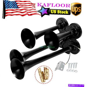 Train Horn gbN// SUVI[goCEhTEh12V / 24VpdԃGAz[4gybgubN Train Air Horn 4 Trumpets Black for Truck/Car/SUV Motorcycle Loud Sound 12v/24V