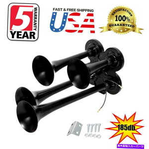 Train Horn 12V 24V 185�f�V�x���g���b�N�{�[�g�g���C��4�g�����y�b�g�X�[�p�[���E�h�G�A�z�[�����̃I�[�g�o�C�č� 12V 24V 185dB Truck Boat Train 4 Trumpet Super Loud Air Horn Black Motorcycle US �y���s�A���i�z