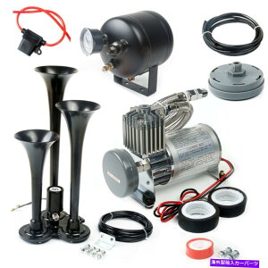 Train Horn GAz[gbNԃz[YLbg12{g2LGA[RvbT[3̃gybg/R|[lgw Air Horn Truck Train Horns Kit 12 Volt 2L Air Compressor 3 Trumpets w/components