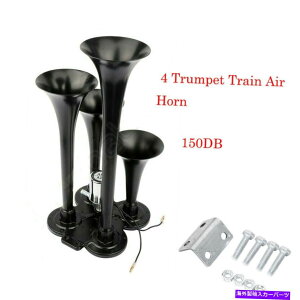 Train Horn gbN̎SUṼXs[J[̂߂12 / 24VX[p[Eh4 - gybgԃGAz[ubN 12/24V Super Loud 4-Trumpet Train Air Horn Black for Truck Car SUV Speaker