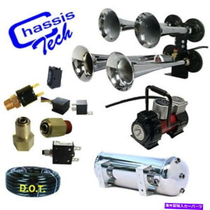 Train Horn Rv[gdԃGAz[Lbg14" NAbhChromeŃRvbT[3MXeX^N Complete Train Air Horn Kit 14" Quad Chrome With Compressor 3 Gal Stainless tank