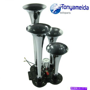 Train Horn ���ׂĂ̋����l�g�����y�b�g�R���p�N�g�d�ԃG�A�z�[�� - �ȒPFit-�X�[�p�[���E�h�N���[���� All Metal Four Trumpet Compact Train Air Horn -Easy to Fit- Super Loud Chrome �y���s�A���i�z
