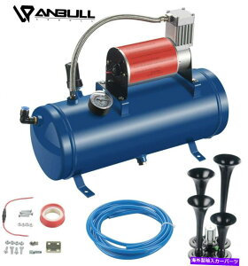 Train Horn 1.5Gu[RvbT[J[gCgbN12Vp4gybgGAz[Lbg^NQ[W 1.5G Blue Compressor 4 Trumpet Air Horn Kit Tank Gauge for Car Train Truck 12V
