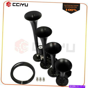 Train Horn 4gybg135fVxubNGAz[Lbg̃gbNԃ@j[hGAVXe 4 Trumpets 135dB Black Air Horn Kit For Truck Train Van Need Air System