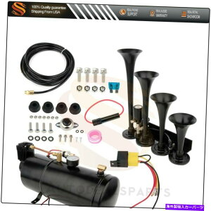 Train Horn gbNJ[gCVXep̃Nbhgybg150PSIRvbT[4L^NGAz[Lbg Quad Trumpet 150PSI Compressor 4L Tank Air Horn Kit For Truck Car Train System