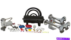 Train Horn HornBlastersAEg[N[W / VIAIR 325CRvbT[232EhdԃGAz[Lbg HornBlasters Outlaw Chrome 232 Loud Train Air Horn Kit w/ VIAIR 325C Compressor