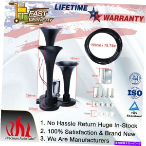 Train Horn �u���b�N�d�ԃG�A�z�[���g���b�N/��/ SUV / RV�X�[�p�[���E�h�T�E���h12V / 24V�p3�̃g�����y�b�g Black Train Air Horn 3 Trumpets for Truck/Car/SUV/RV Super Loud Sound 12V / 24V �y���s�A���i�z