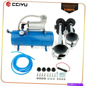 Train Horn Ԃ̃gbNdԂ12V 150DB 4gybgGA[z[RvbT[^NQ[WLbgtBbg 12V 150DB 4 Trumpet Air Horn Compressor Tank Gauge Kit Fits For Car Truck Train