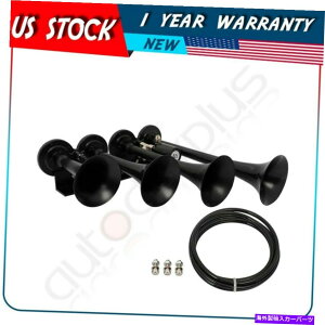 Train Horn 135fVx4gybgGAz[Lbg̃gbNԃ@j[hGAVXe 135dB 4 Trumpets Black Air Horn Kit For Truck Train Van Need Air System