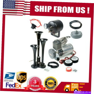 Train Horn �V���O�g�����y�b�g�Ԃ̃g���b�N�̃{�[�g�G�A�g���C���z�[��12�{���g135�f�V�x��2L 150PSI New Black Three Trumpet Car Truck Boat Air Train Horn 12 Volt 135 dB 2L 150PSI