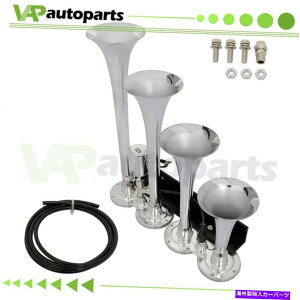 Train Horn 135fVx12V 4gybgN[bLGAz[Lbg̃gbNSUV 135dB 12V 4 Trumpets Chrome Plated Air Horn Kit For Truck Car SUV