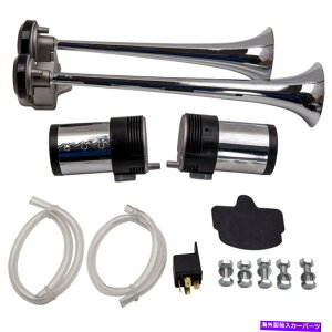 Train Horn 12V 150DBN[fAgybgԃGA[z[RvbT[LbgJ[gCV 12V 150DB Chrome Dual Trumpet Train Air Horn Compressors Kit Car Train New