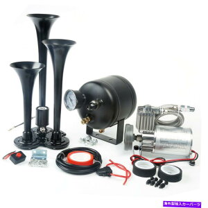 Train Horn Yf|ubNOgybgԂ̃gbÑ{[gGAgCz[12{g135fVx Carbon Steel Black Three Trumpet Car Truck Boat Air Train Horn 12 Volt 135 dB