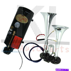 Train Horn 12V 150 PSI 3bg̋Ck@w /N[fAdԃGAz[2gybgLbg 12V 150 PSI 3 Liter Air Compressor w/ Chrome Dual Train Air Horn 2 Trumpet Kit