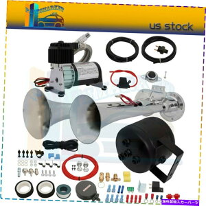 Train Horn gbN̎ԃogbNp̃fAgybgGAz[0.5G 120PSI^NRvbT[Lbg Dual Trumpets Air Horn 0.5G 120PSI Tank Compressor Kits For Truck Car Van Truck