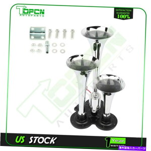 Train Horn 12V 150DBN[^EhdԃGAz[gvgybg 12V 150DB Chrome Metal Loud Train Air Horn Triple Trumpet
