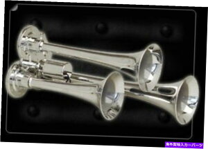 Train Horn �g���v���d�ԃN���[���G�A�z�[���O�g�����y�b�g�A14 1/4" �A11 1/2" ��9 1/4" ���� Triple Train Chrome Air Horn Three trumpets,14 1/4", 11 1/2" and 9 1/4" Length