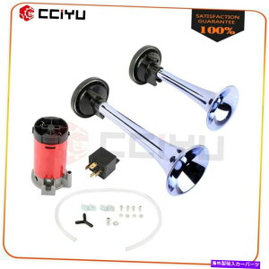 Train Horn Ԃ̃gbNԃ{[gp12V 130DBfAgybgGA[z[RvbT[Lbĝ͂߂ 12V 130DB Dual Trumpet Air Horn Compressor Kit Fits For Car Truck Train Boat