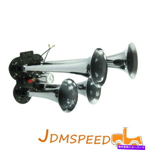 Train Horn �N���[���l�g�����y�b�g�R���p�N�g�d�ԃG�A�z�[�� - �X�[�p�[���E�h - �ȒP�t�B�b�g - ���ׂĂ̋����� Chrome Four Trumpet Compact Train Air Horn - Super Loud - Easy to Fit -All Metal �y���s�A���i�z