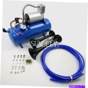 Train Horn �V���I 150 PSI 6���b�g���̋�C���k�@�����f���A���R���p�N�g�d�ԃG�A�z�[�� New! Dual Compact Train Air Horn with 150 PSI 6 Liter Air Compressor blacker