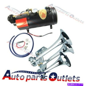 Train Horn 150 PSI��3���b�g��12V AIR COMPRESSOR WITH BRAND NEW TRIPLE�g�����y�b�gCHROME AIR HORN BRAND NEW TRIPLE TRUMPET CHROME AIR HORN WITH 150 PSI 3 LITER 12V AIR COMPRESSOR �y���s�A���i�z