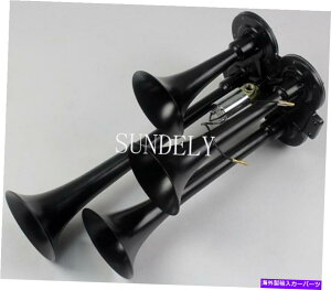 Train Horn ubN^12V 150DBRpNgQUAD 4ԃGAz[gbNs[^[rgt[gCi[ BLACK Metal 12V 150DB Compact QUAD 4 Train Air Horn Truck Peterbilt Freightliner