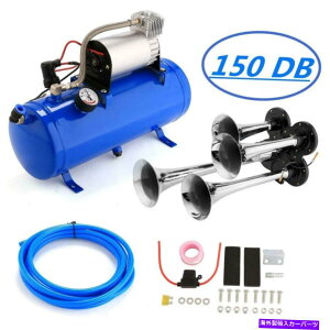 Train Horn 12V 150DBԂ̋Cz[Lbg4TrumpetdԎԗGAz[120PSIGA[RvbT[ 12V 150DB Car Air Horn Kit 4Trumpet Train Vehicle Air Horn 120PSI Air Compressor