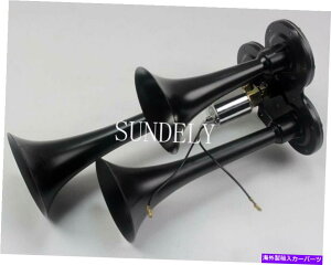 Train Horn ubN^12V 150DBRpNgQUAD 3ԃGAz[gbNs[^[rgVI BLACK Metal 12V 150DB Compact QUAD 3 Train Air Horn Truck Peterbilt New!