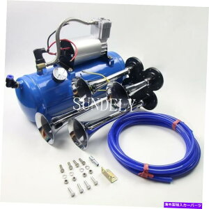 Train Horn z[X150fVxEhNbhdԃGAz[/ 6bgRvbT[150 PSILbg12V Quad Train Air Horn /Hose 150db Loud 6 liters Compressor 150 PSI Kit 12v