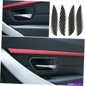 Carbon fiber Internal BMW 3�V���[�Y4 GT 2013�N����2019�N���J�[�{���t�@�C�o�[�C���i�[�h�A�n���h�������O�g�����̂��߂� For BMW 3 4 Series GT 2013-2019 Real Carbon Fiber Inner Door Handle Ring Trim �y���s�A���i�z