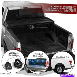 Cover Rear Trunk 2015-2020 F150 5.5' / 66" gbN̉בO܂n[hgmJo[LW + LEDCĝ߂ For 2015-2020 F150 5.5'/66" Truck Bed Tri-Fold Hard Tonneau Cover LW+LED Lights
