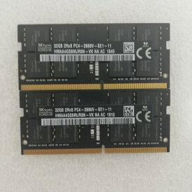 【中古動作品】SKhynixノートパソコン用DDR4メモリー PC4-2666V 32GB　2枚セット 計64GB 互換増設メモリー