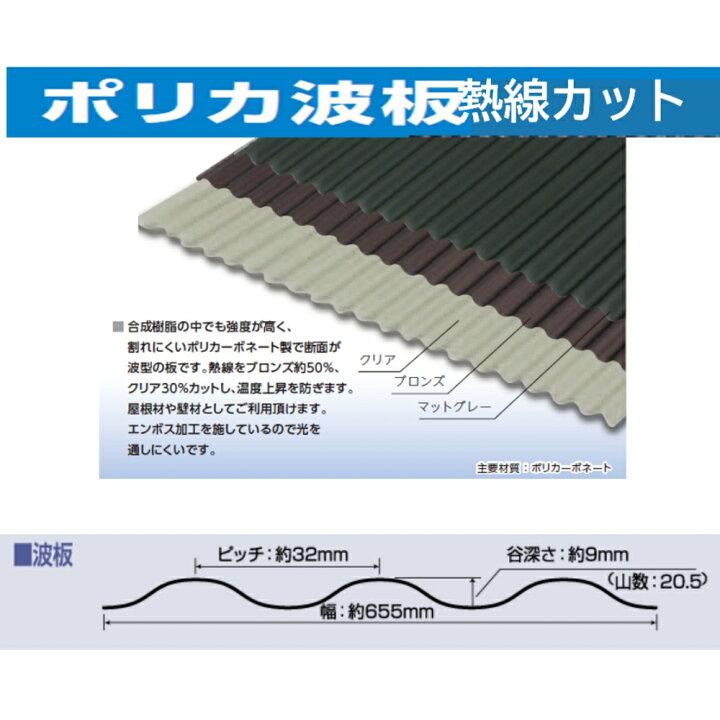 楽天市場】ポリカ 波板 熱線遮断 10尺 3030x655mm ポリカーボネート 10 