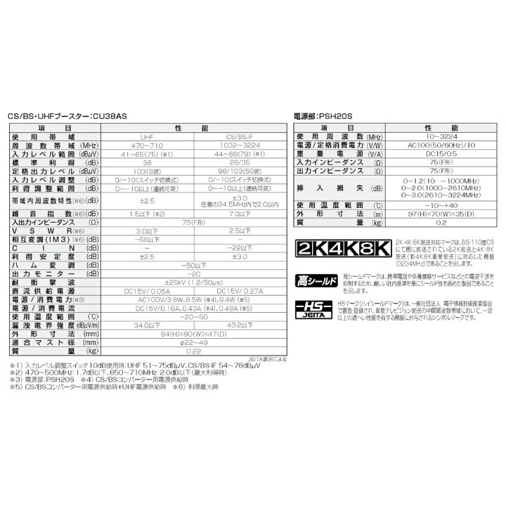 楽天市場】DXアンテナ UHF・BS/CS-IFブースター CU38AS 38db (CU43AS 