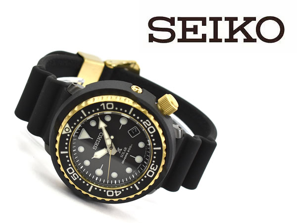 【逆輸入 SEIKO PROSPEX】ソーラー DIVER's200m メンズ 腕時計 ツナ缶 ブラック×ゴールドダイアル ブラック シリコンベルト  SNE498P1 | セイコー時計専門店 スリーエス