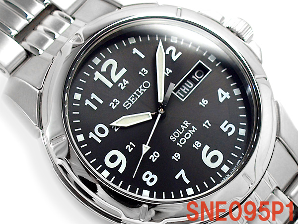 新品 日本未発売 海外モデル セイコー メンズ ソーラー メンズ腕時計 最大57％オフ！ SNE095P1 ステンレスベルト 腕時計 逆輸入SEIKO Solar ブラックダイアル