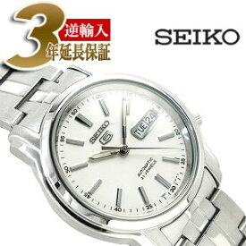 【逆輸入SEIKO5】セイコー5 メンズ自動巻き腕時計 ホワイトダイアル ステンレスベルト SNKL75K1