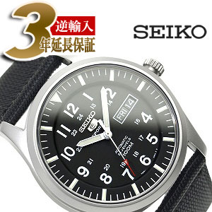 日本未発売モデル 新型ミリタリーウォッチ100m防水 逆輸入seiko5 セイコー5 メンズ自動巻き腕時計 マットシルバーケース ブラックダイアル ブラックメッシュベルト Snzg15k1