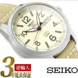 【日本製逆輸入SEIKO 5 SPORTS】セイコー5 スポーツ 自動巻き 手巻き付き機械式 メンズ 腕時計 ベージュ ナイロンベルト SRP635J1