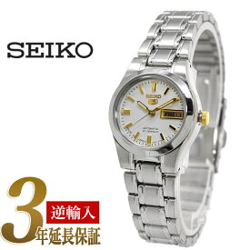 【日本製逆輸入SEIKO5】セイコー5 レディース自動巻き腕時計 ホワイトダイヤカットダイアル×ゴールド ステンレスベルト SYMH17J1