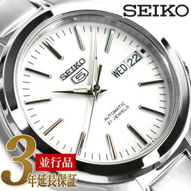 【最大2000円OFFクーポン 6/4 20:00～6/11 1:59】【逆輸入SEIKO5】セイコー5 メンズ自動巻き腕時計 ホワイトダイアル シルバーステンレスベルト SNKA01K1